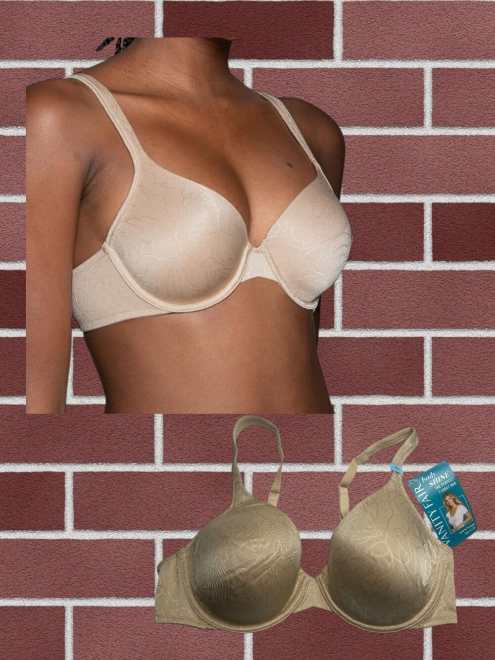NWT Vanity Fair 75298 Body Shine T-Shirt Bra Nude Beige Jacquard 36C Seamless